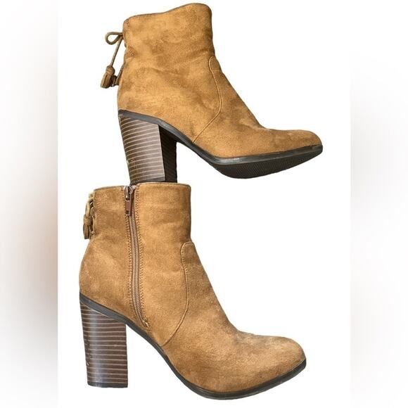 Parker & Sky Ankle Boots Size 8.5 Cognac Brown Faux Suede Block Heel 3.5” Zip - Picture 7 of 10